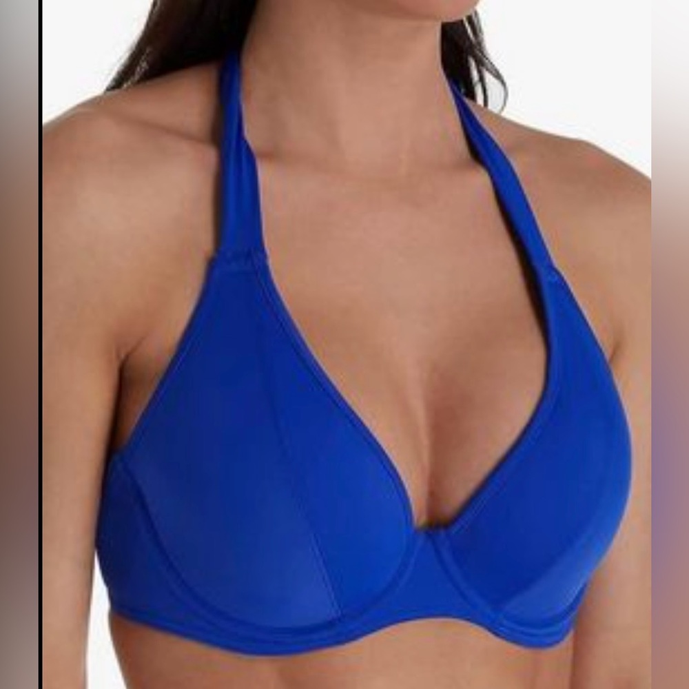 NWT Freya Remix Underwire Halter Bikini Swim Top, Cobalt Blue, 38FF